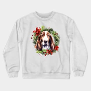 Christmas Basset Hound Dog Wreath Crewneck Sweatshirt